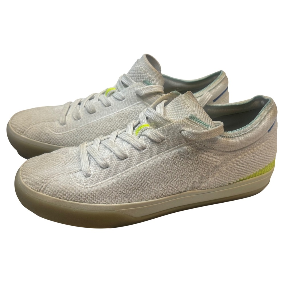 Rothy's RS01 Lace Up Sneaker White Neon Yellow Blue Women Size 6